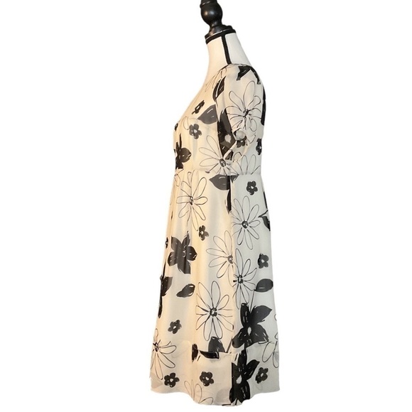Sandra Angelozzi SILK unique ivory/cream tea length dress black floral sz 6 - Picture 4 of 16